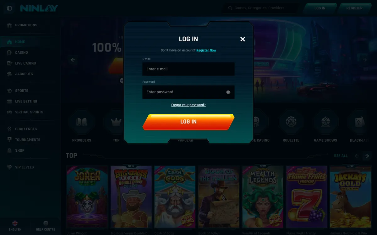 Ninlay Casino — «Регистрация», снято из страны Новая Зеландия