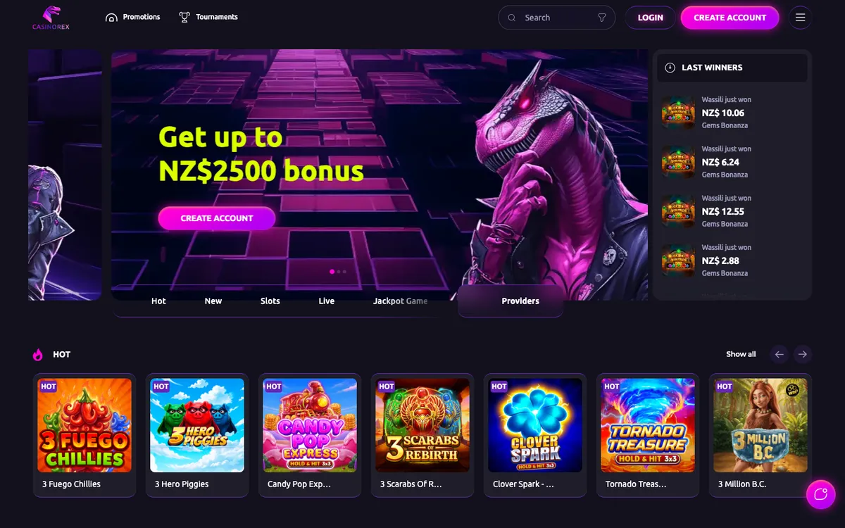 CasinoRex — «Главная», снято из страны Новая Зеландия