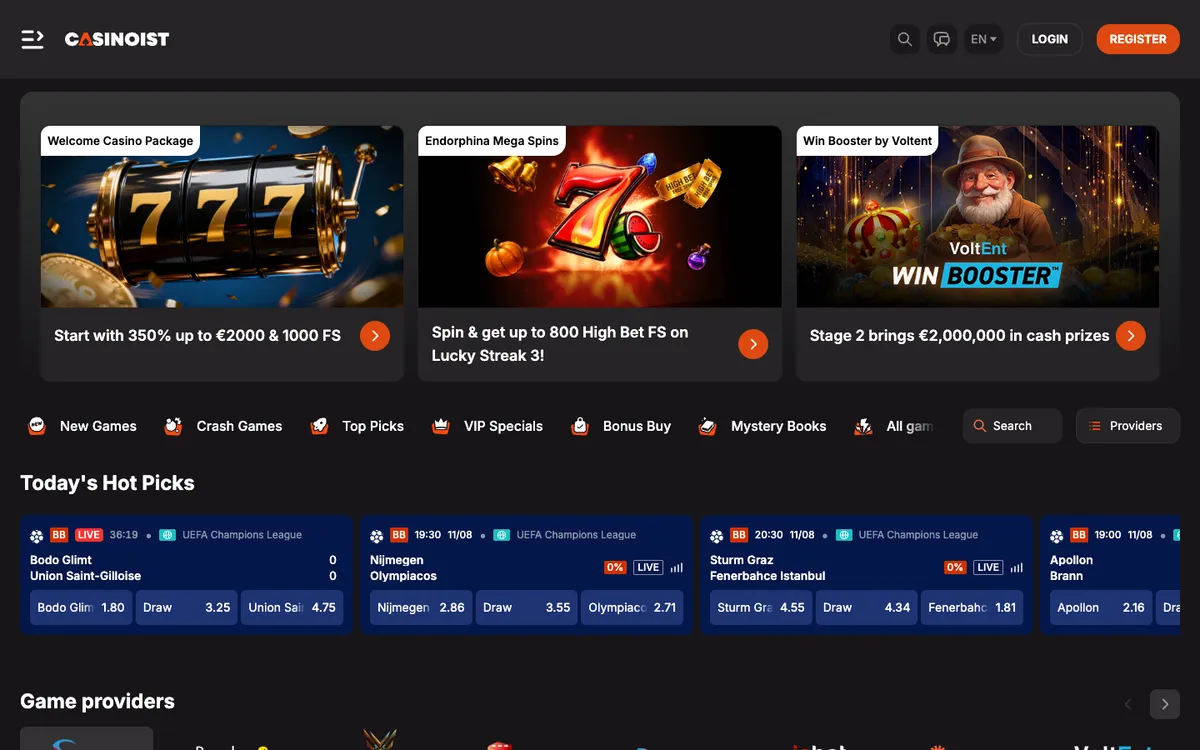 Casinoist Casino — Home page, captured from Italy