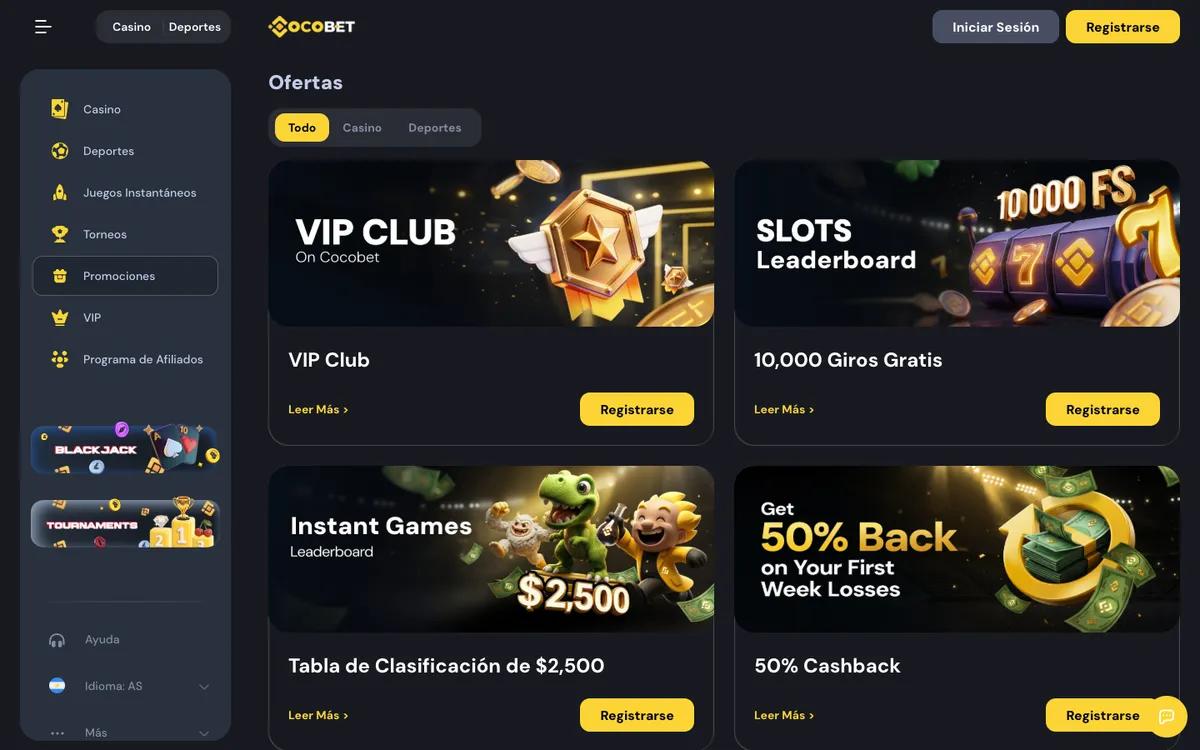 Cocobet Casino — Promotions, captured from Argentina