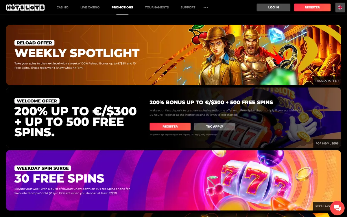 HotSlots Casino — «Акции», снято из страны Чехия