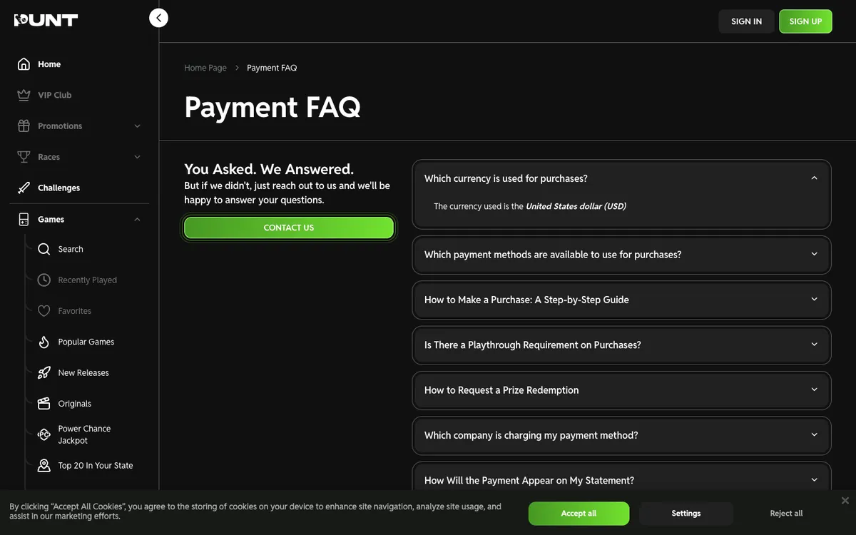 Punt.com Casino — Payments, captured from United States