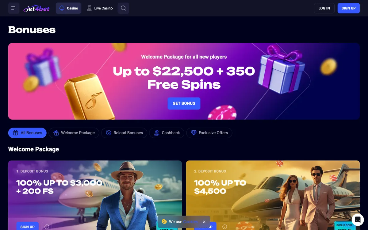Jet4bet Casino — «Акции», снято из страны Новая Зеландия