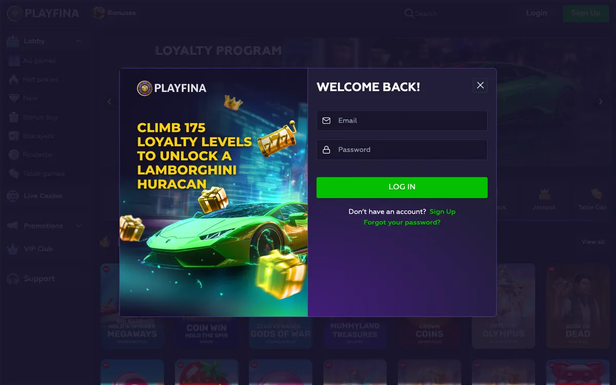 Playfina Casino — Sign-up, captured from New Zealand