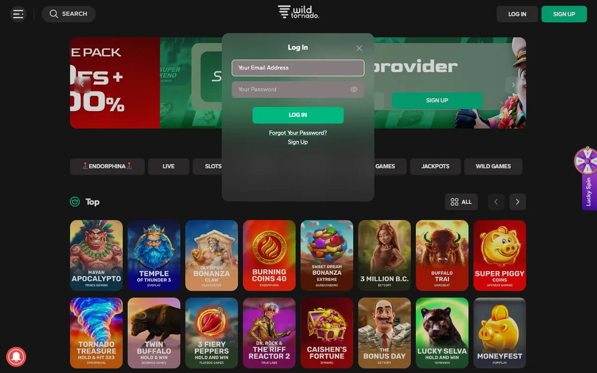 Wild Tornado Casino — Sign-up, captured from South Africa