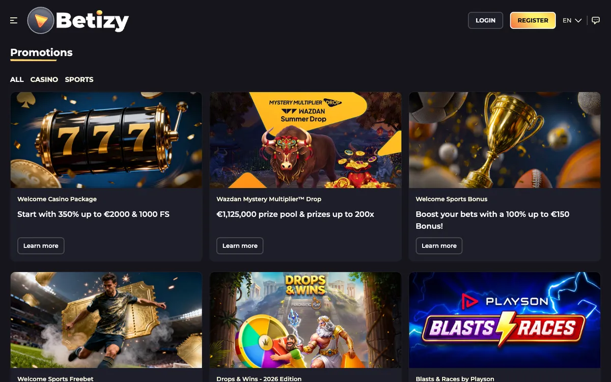 Betizy Casino — «Акции», снято из страны Бельгия