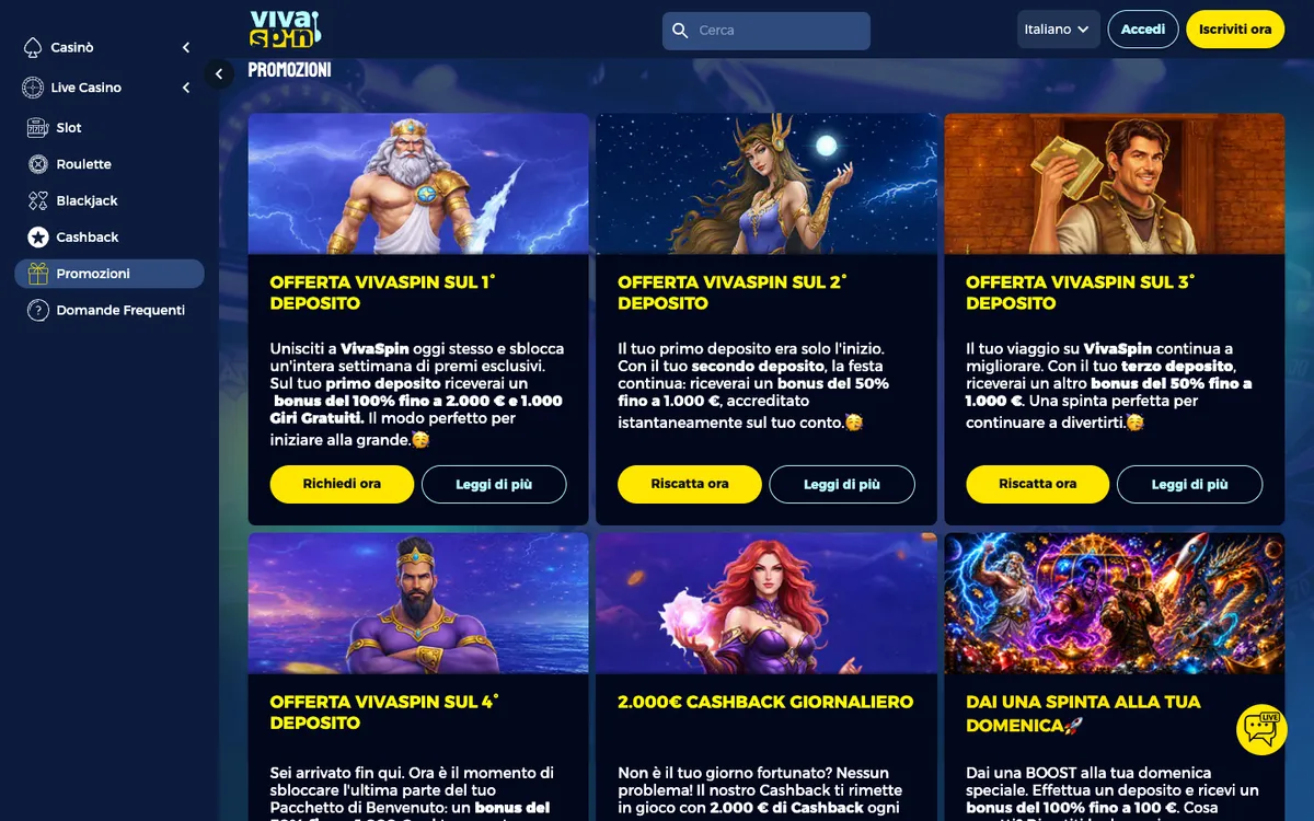 Vivaspin Casino — «Акции», снято из страны Италия
