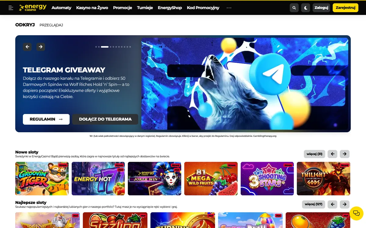 EnergyCasino — Home page, captured from Poland