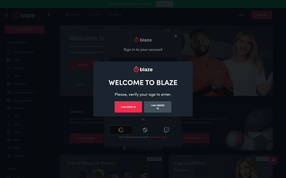 Blaze Casino — «Регистрация», снято из страны Австралия