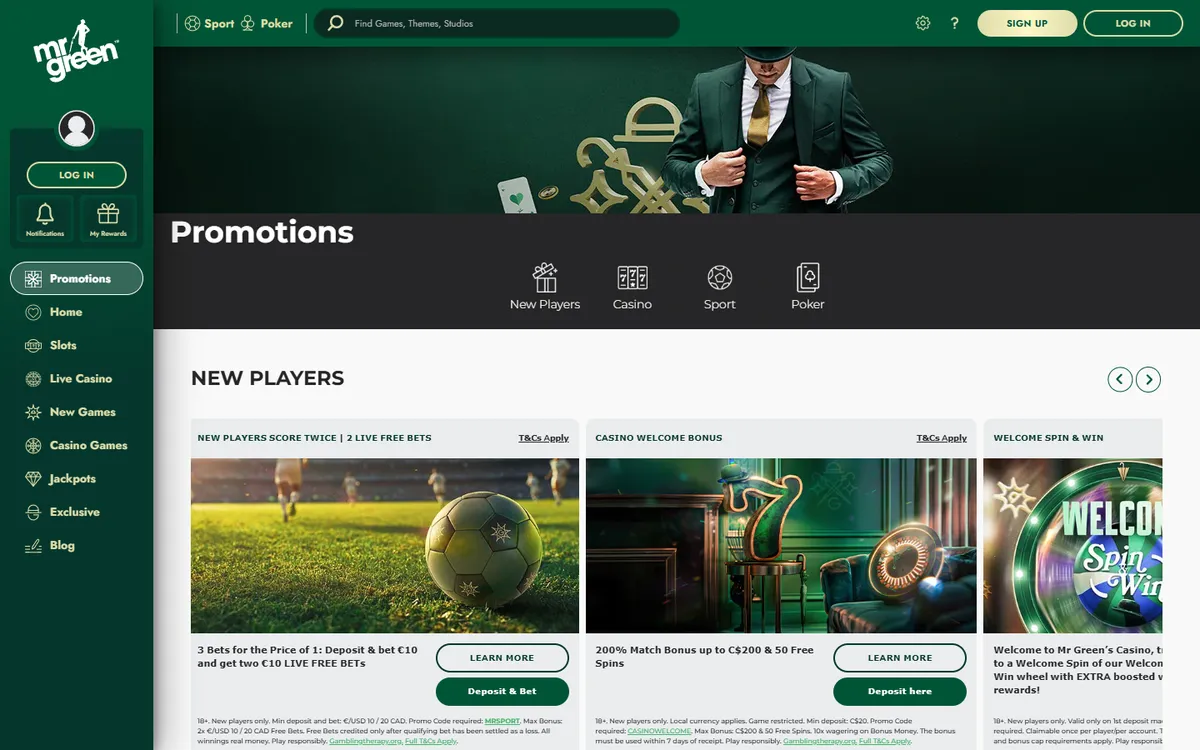 Mr Green Casino — Promotions, captured from Canada