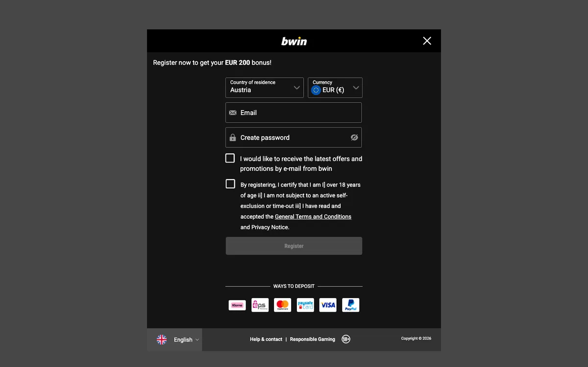 bwin Casino — Sign-up, captured from Austria