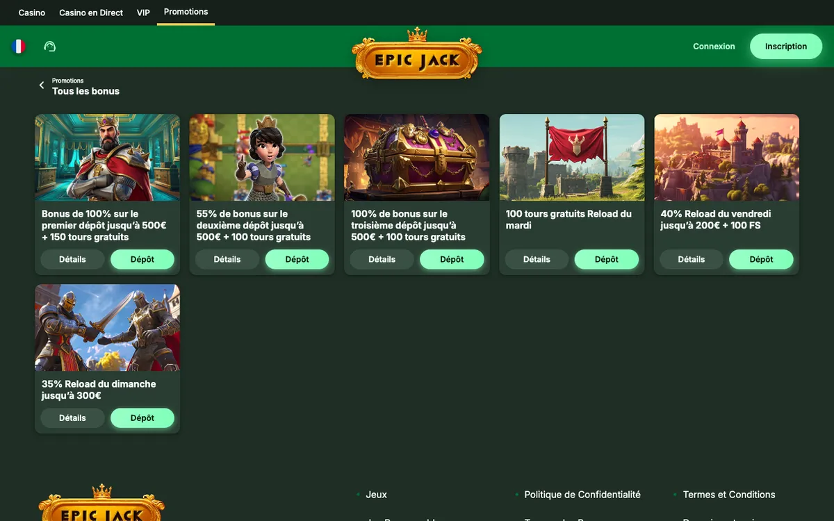 EpicJack Casino — «Акции», снято из страны Франция