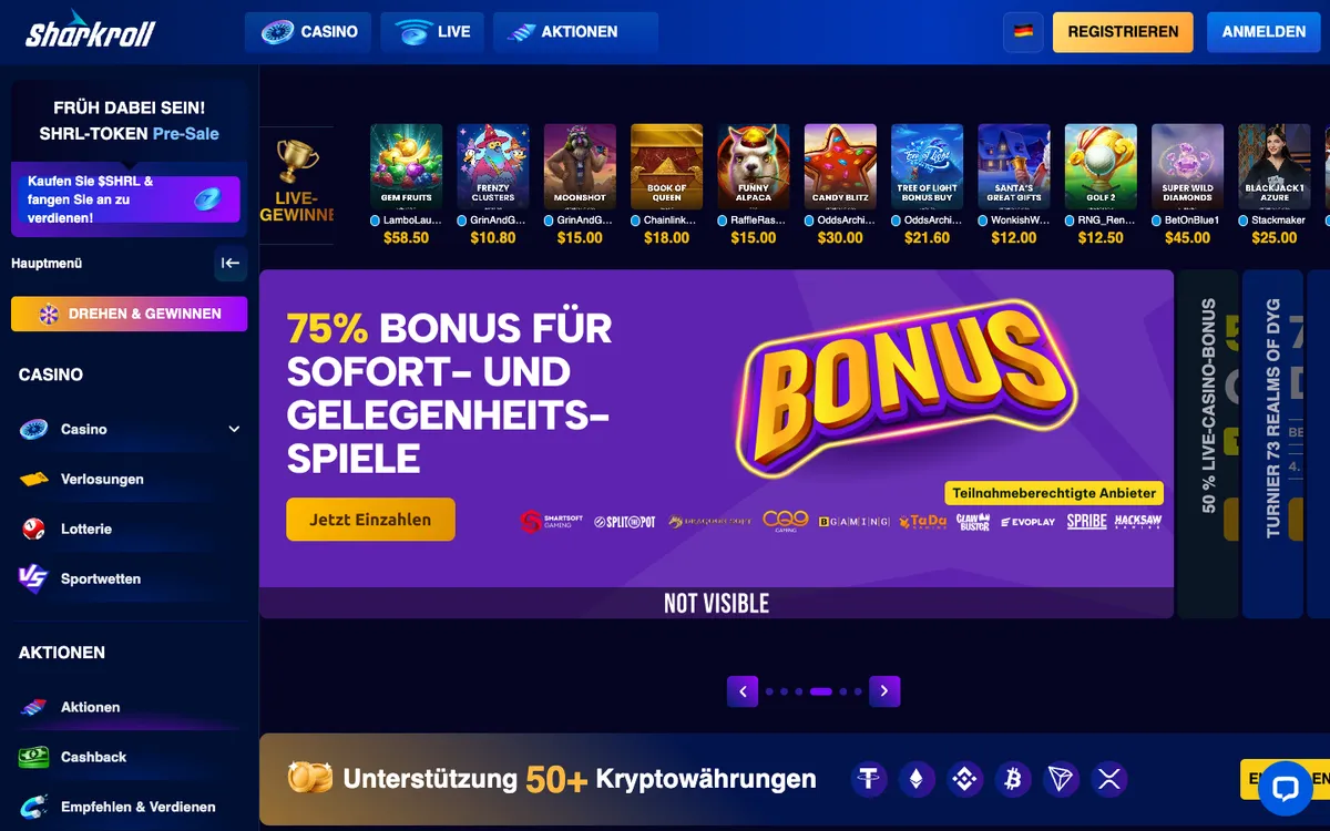 Sharkroll Casino — Home page, captured from Austria