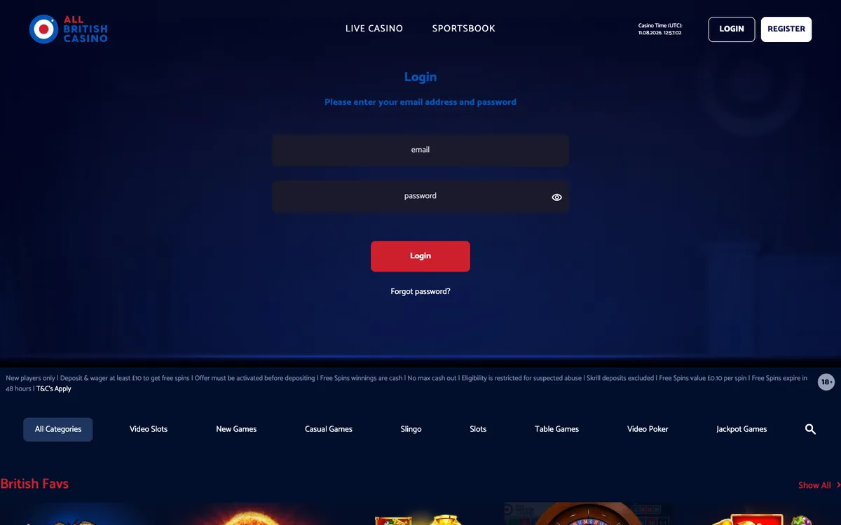 All British Casino — «Регистрация», снято из страны Великобритания