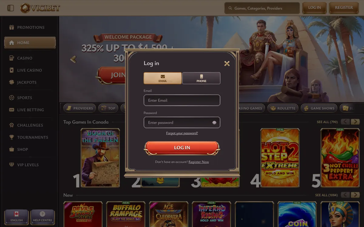 ViciBet Casino — Sign-up, captured from Canada
