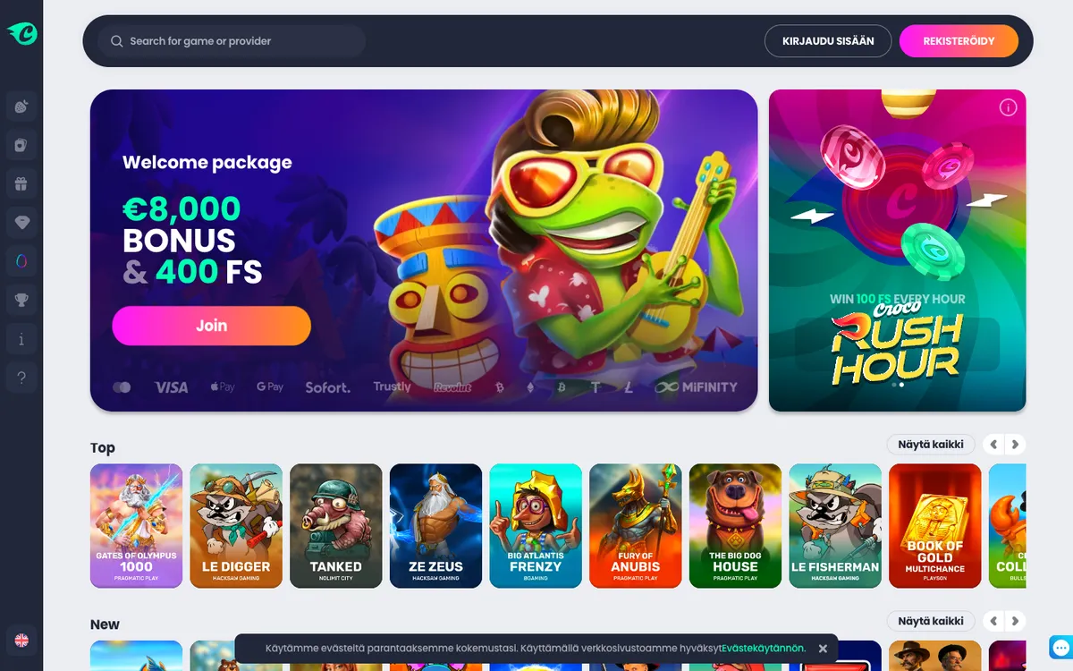 CrocoSlots Casino — Home page, captured from Finland
