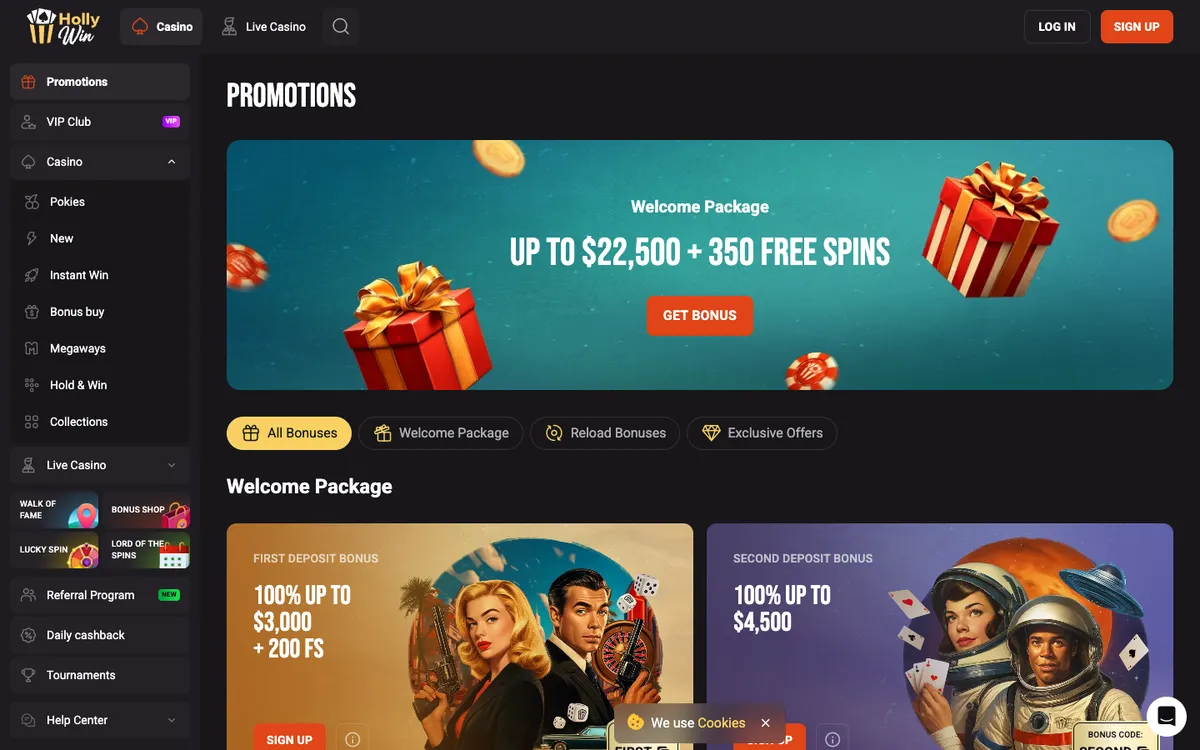HollyWin Casino — Promotions, captured from Australia