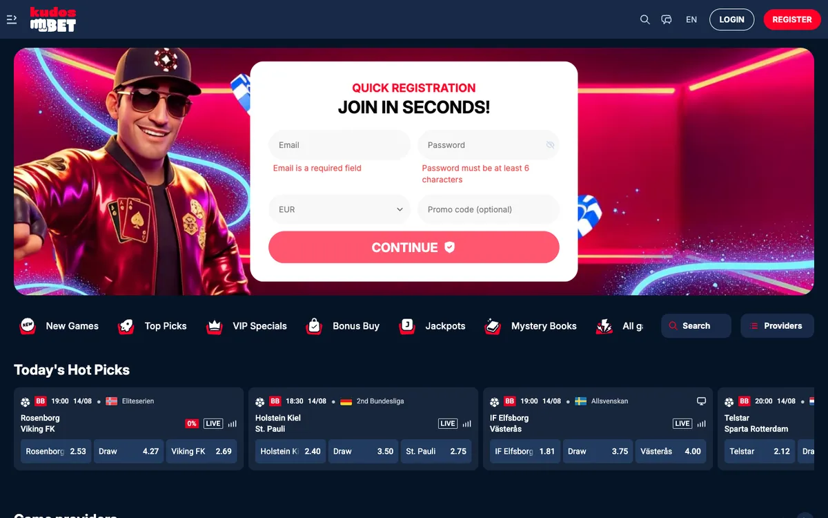 Kudosbet Casino — Home page, captured from Canada