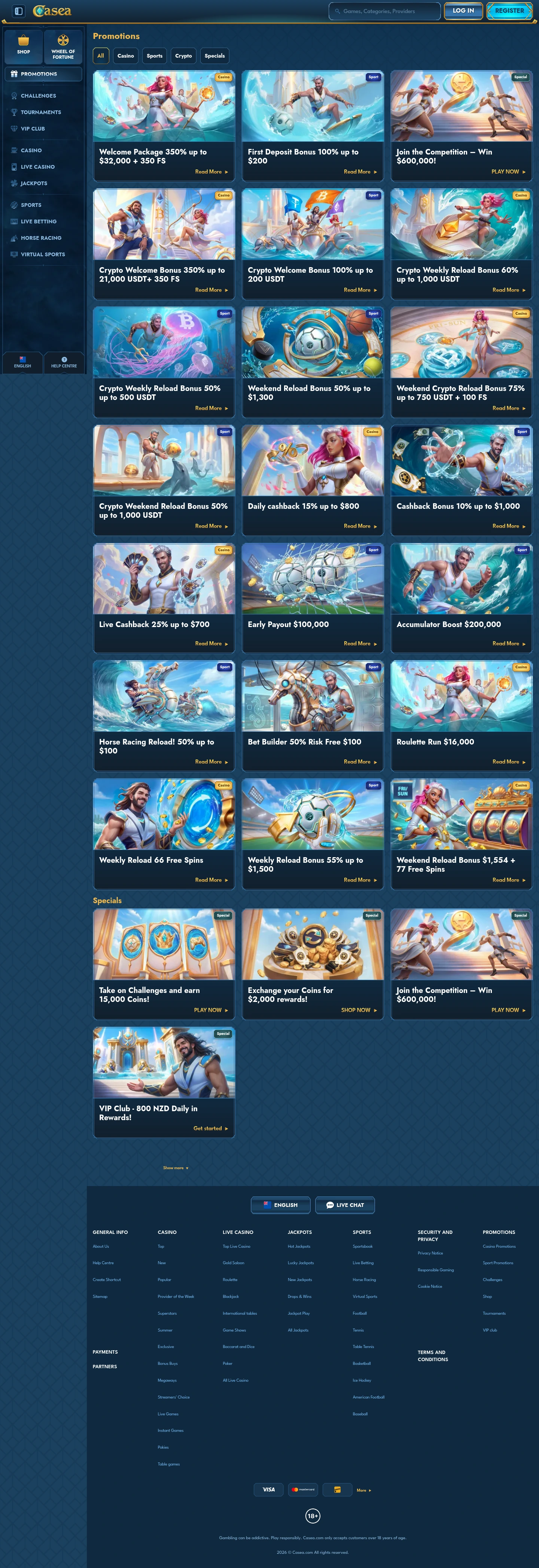 Casea Casino — Promotions, captured from New Zealand