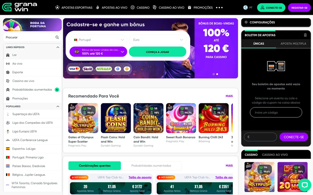 GranaWin Casino — Home page, captured from Portugal
