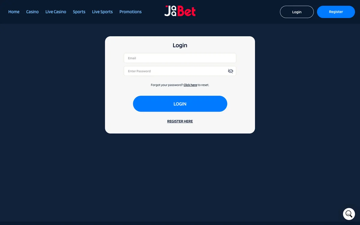 JaaBet Casino — Sign-up, captured from Australia