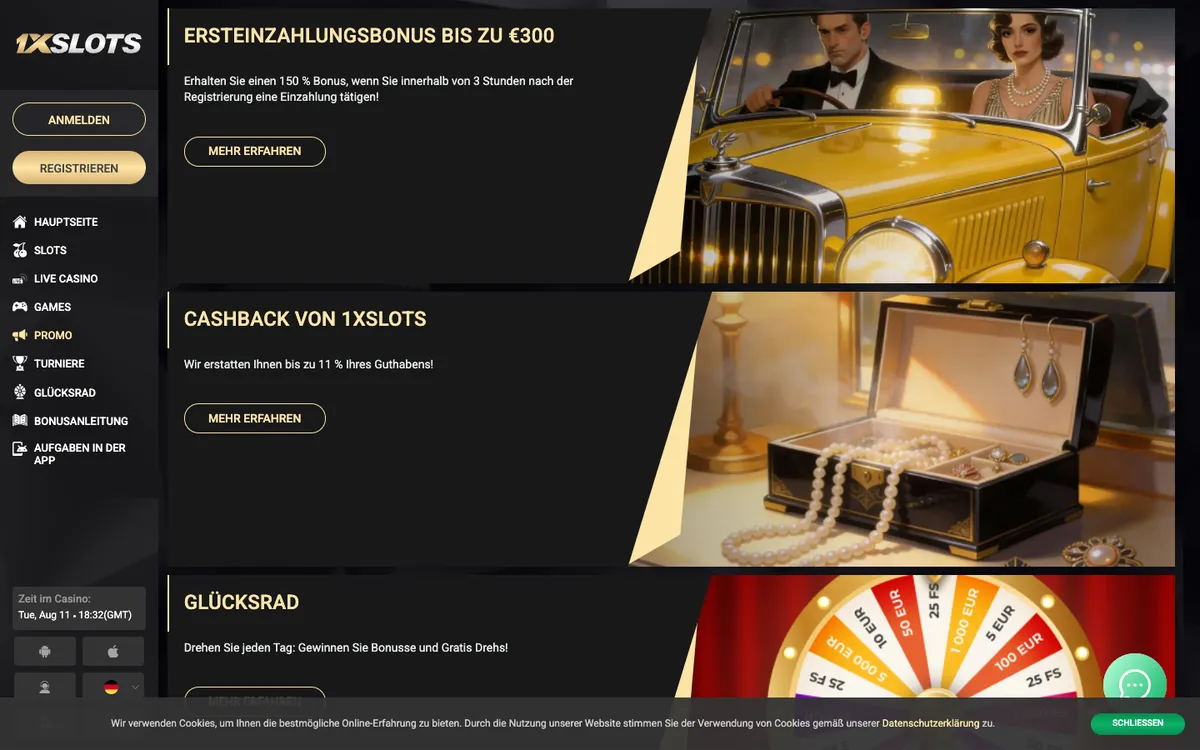 1xSlots Casino — «Акции», снято из страны Швейцария