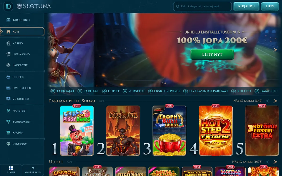 Slotuna Casino — «Главная», снято из страны Финляндия