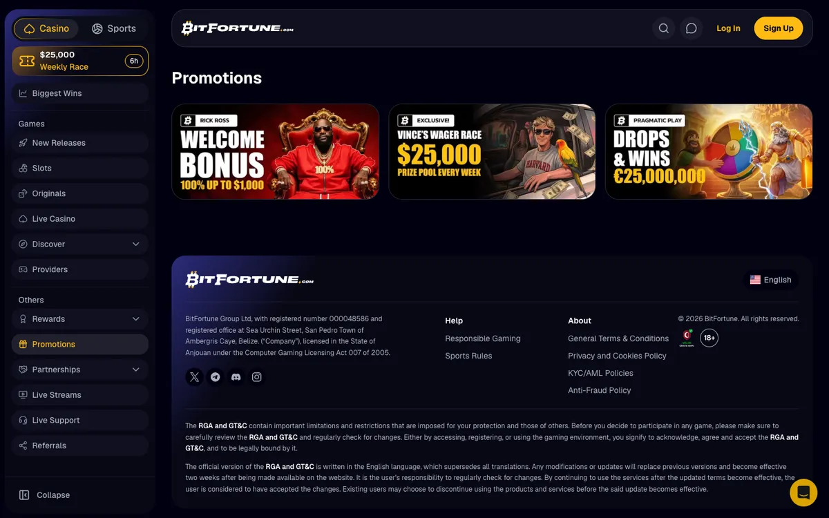 BitFortune Casino — Promotions, captured from France
