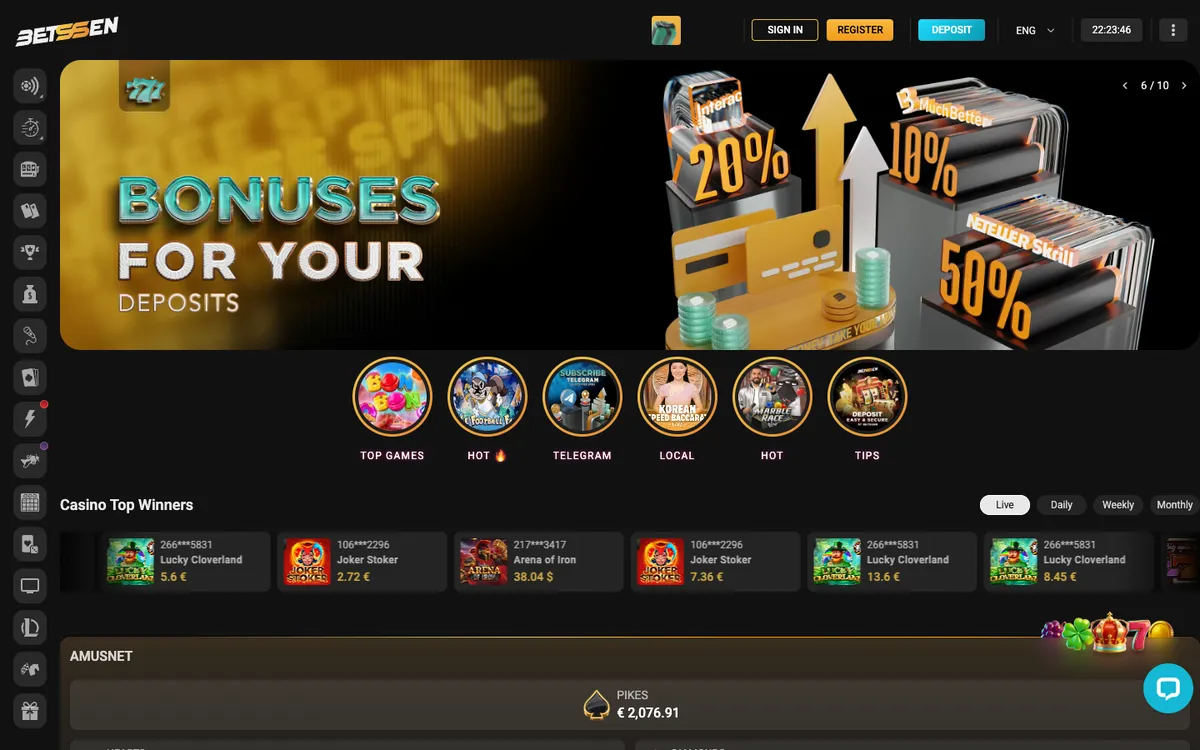 Betssen Casino — «Главная», снято из страны Канада