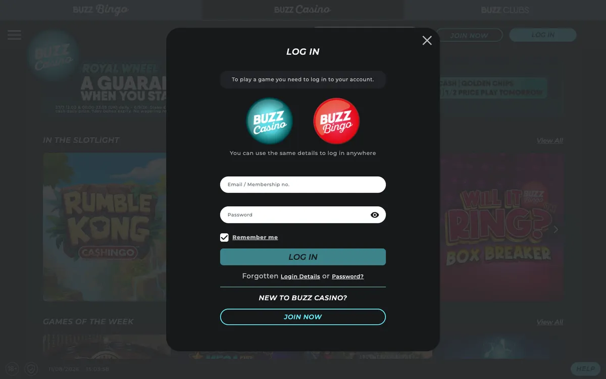 Buzz Casino — Sign-up, captured from United Kingdom