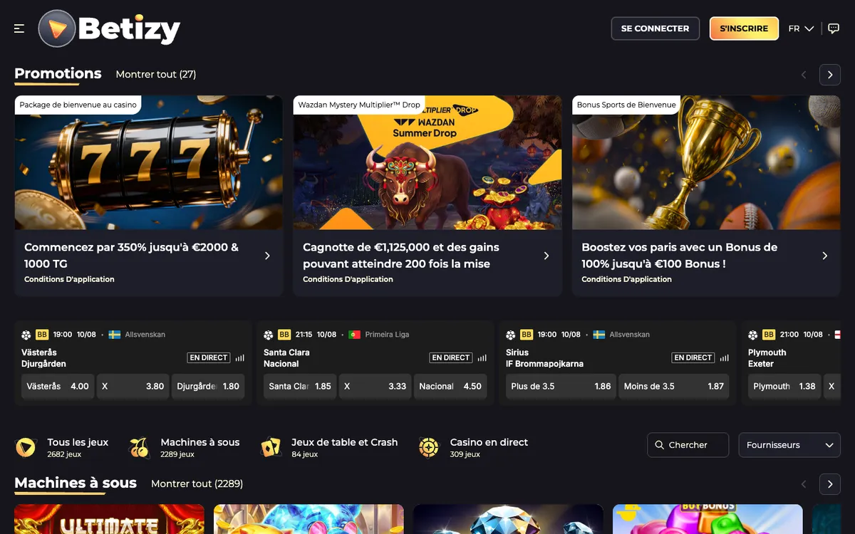 Betizy Casino — Home page, captured from France