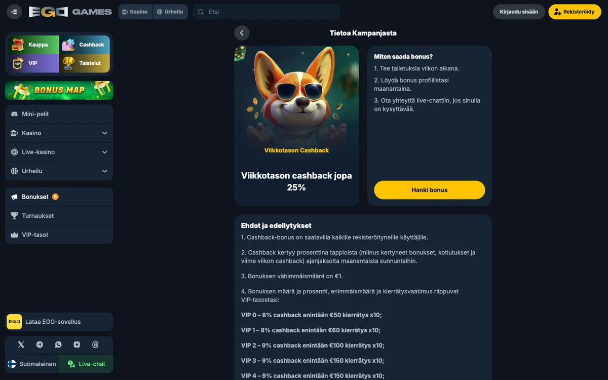EgoGames Casino — Promotions, captured from Finland
