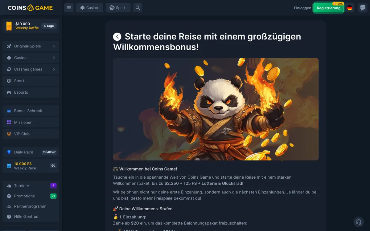Coins Game Casino — Promotions, captured from Austria
