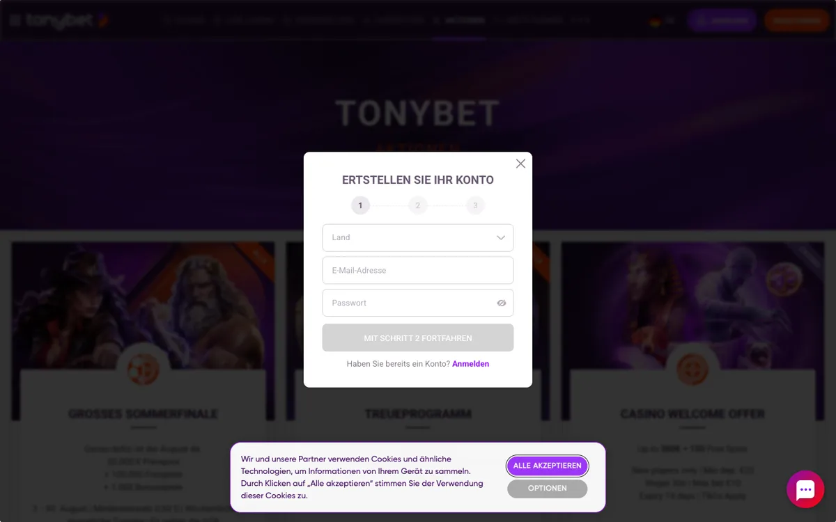 TonyBet Casino — «Акции», снято из страны Германия