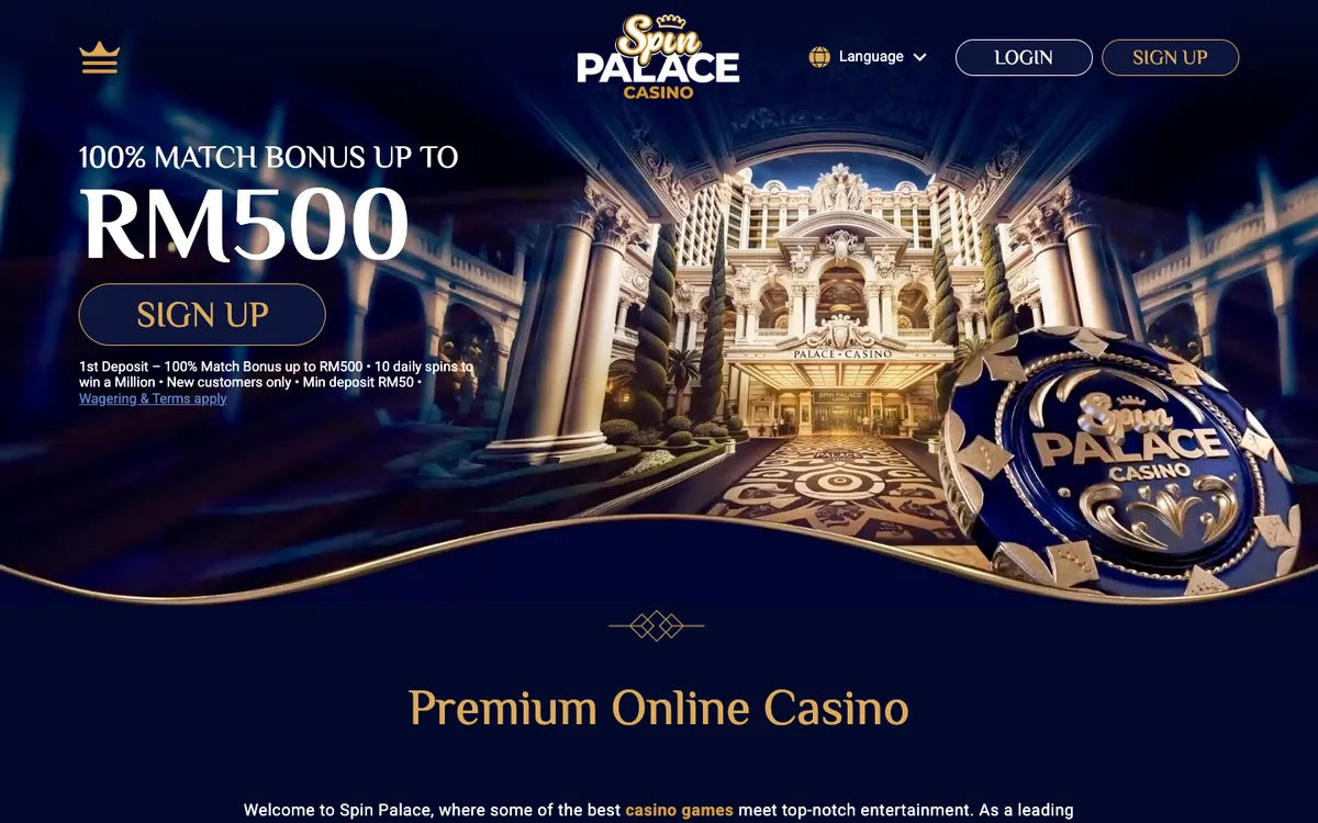 Spin Palace Casino — Home page, captured from Malaysia