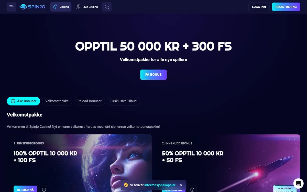 Spinjo Casino — Promotions, captured from Norway