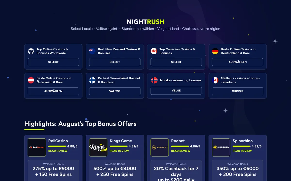 NightRush Casino — Home page, captured from South Africa