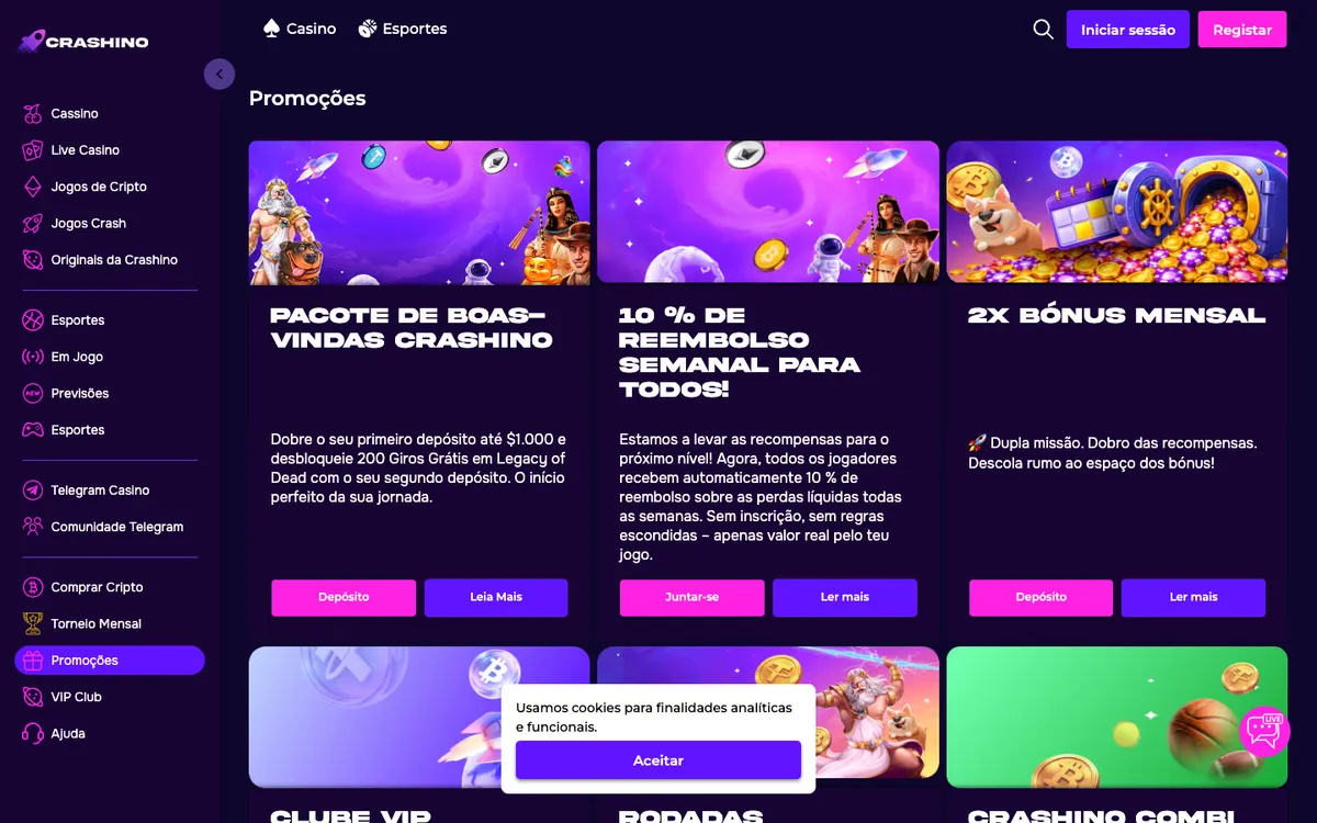 Crashino Casino — «Акции», снято из страны Португалия