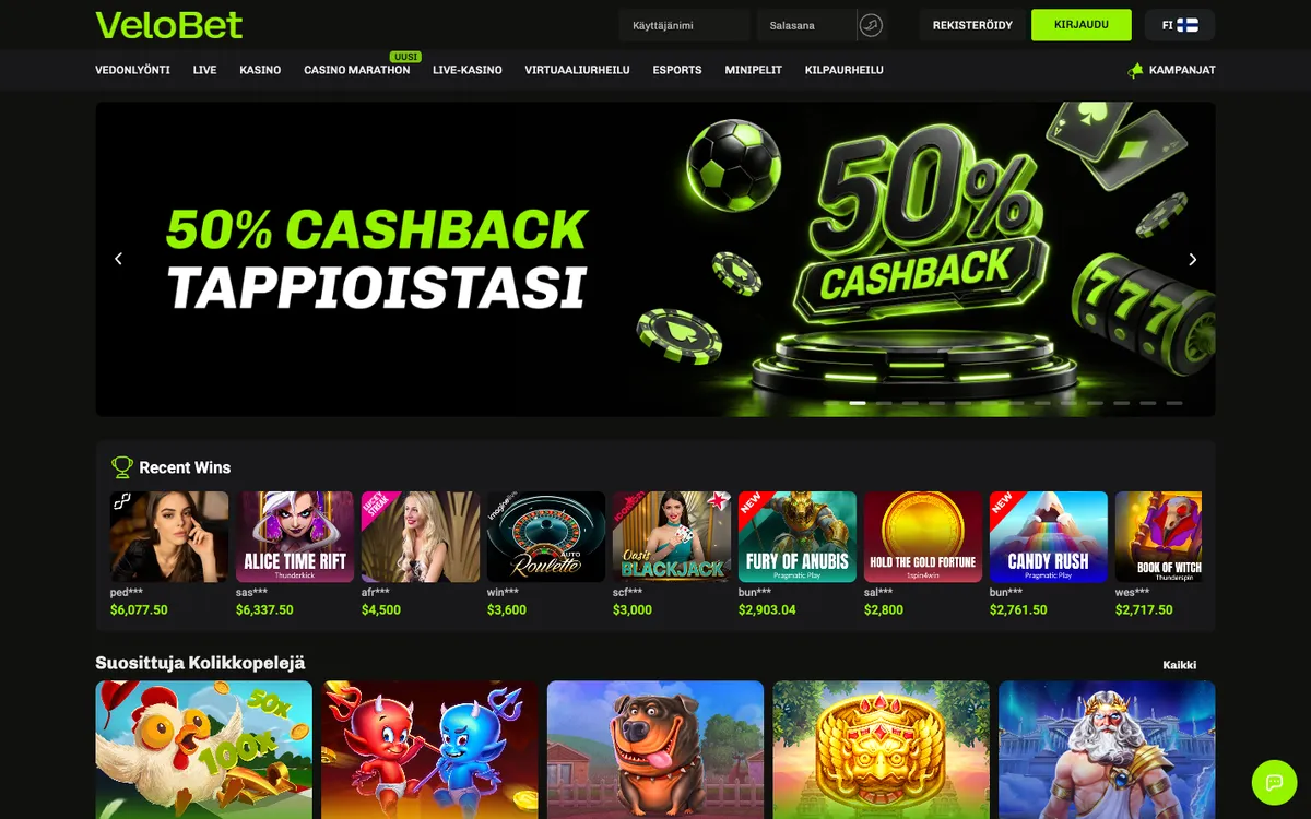 Velobet Casino — «Платежи», снято из страны Финляндия
