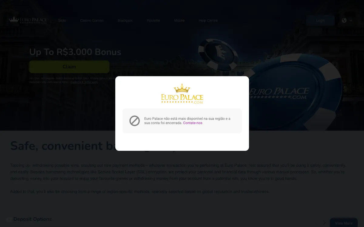 Euro Palace Casino — Payments, captured from Finland