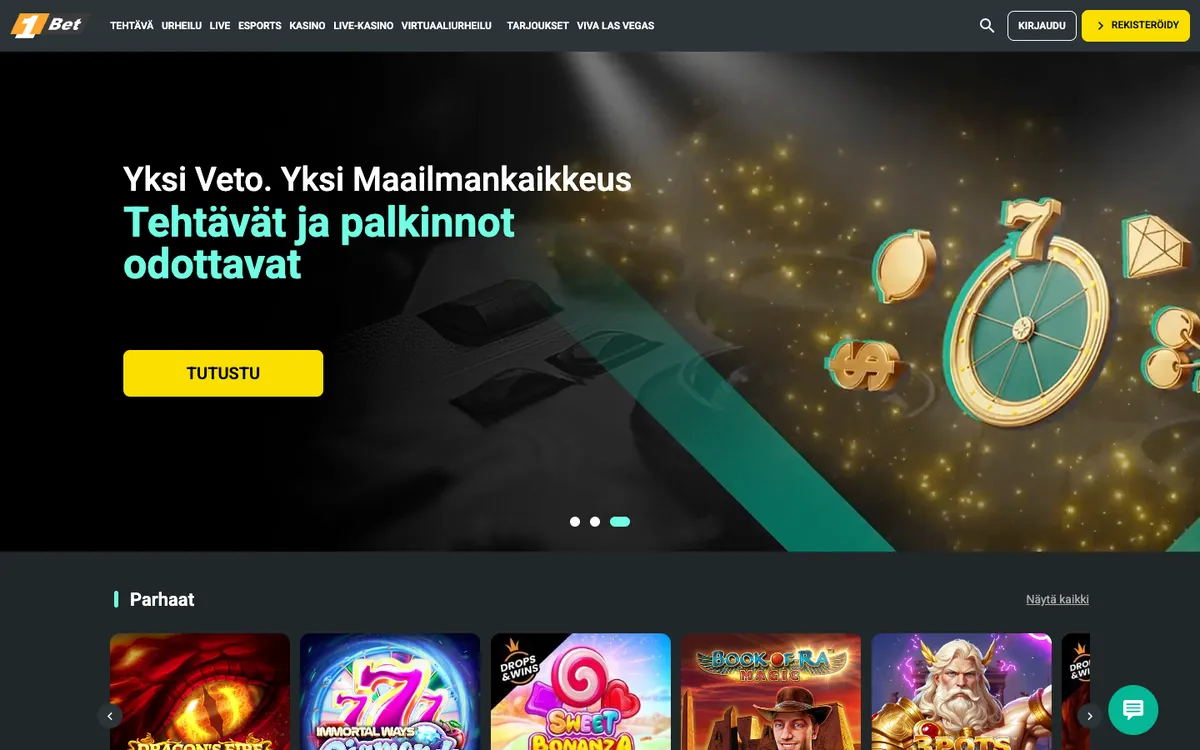 1Bet Casino — Home page, captured from Finland
