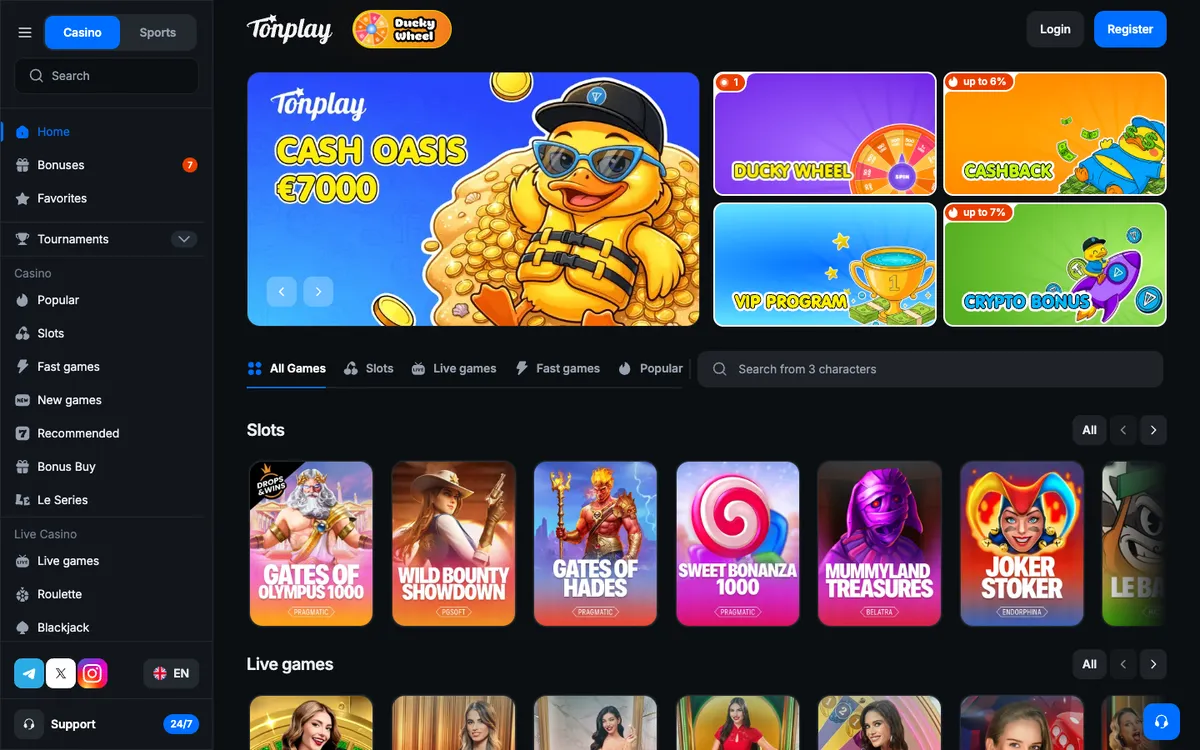 Tonplay Casino — Home page, captured from Austria