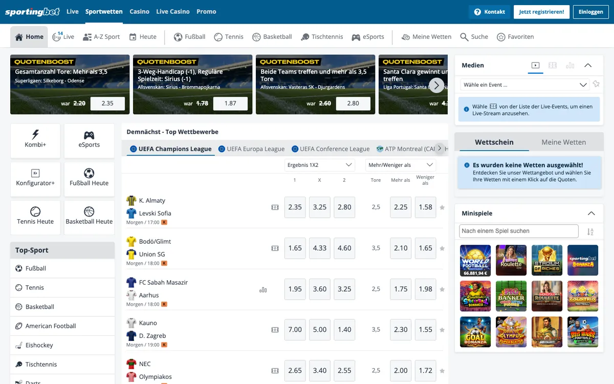 Sportingbet Casino — Home page, captured from Austria