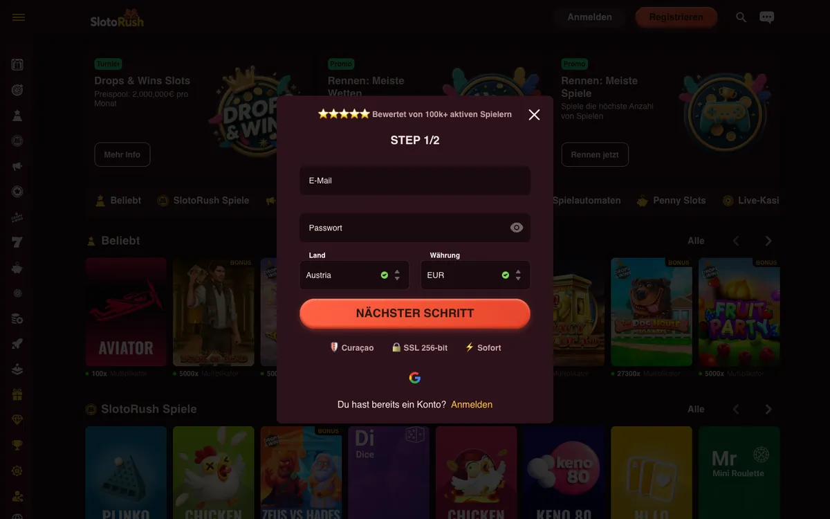 SlotoRush Casino — Promotions, captured from Austria