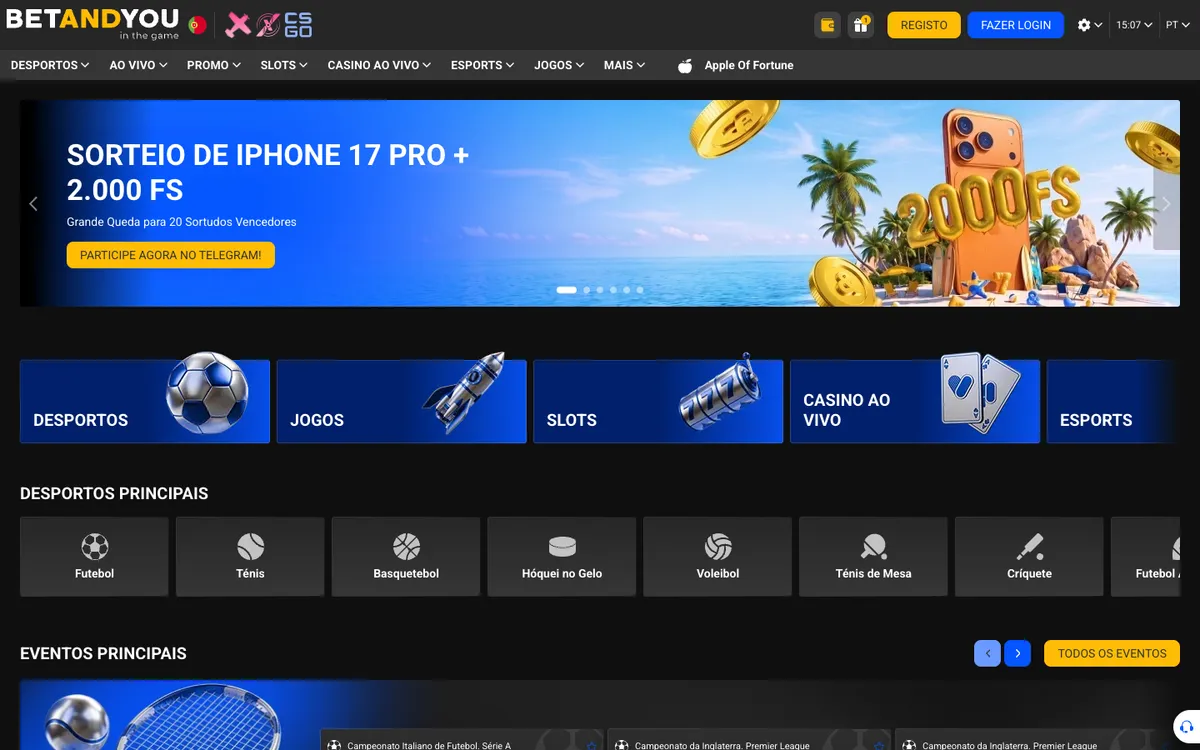 Betandyou Casino — Home page, captured from Portugal