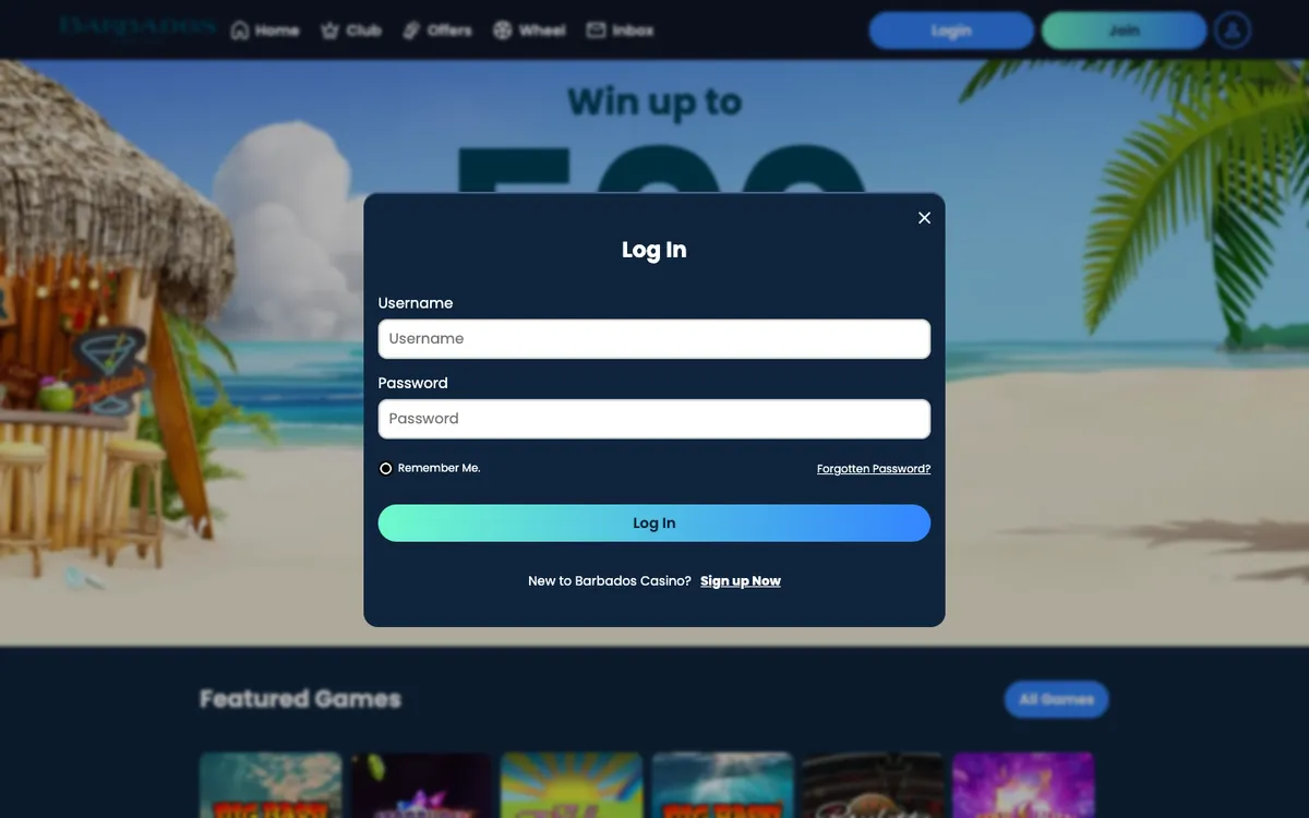 Barbados Casino — Sign-up, captured from Chile