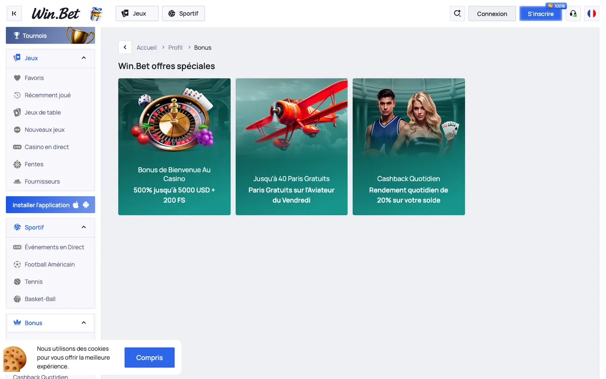 Win.Bet Casino — Promotions, captured from France