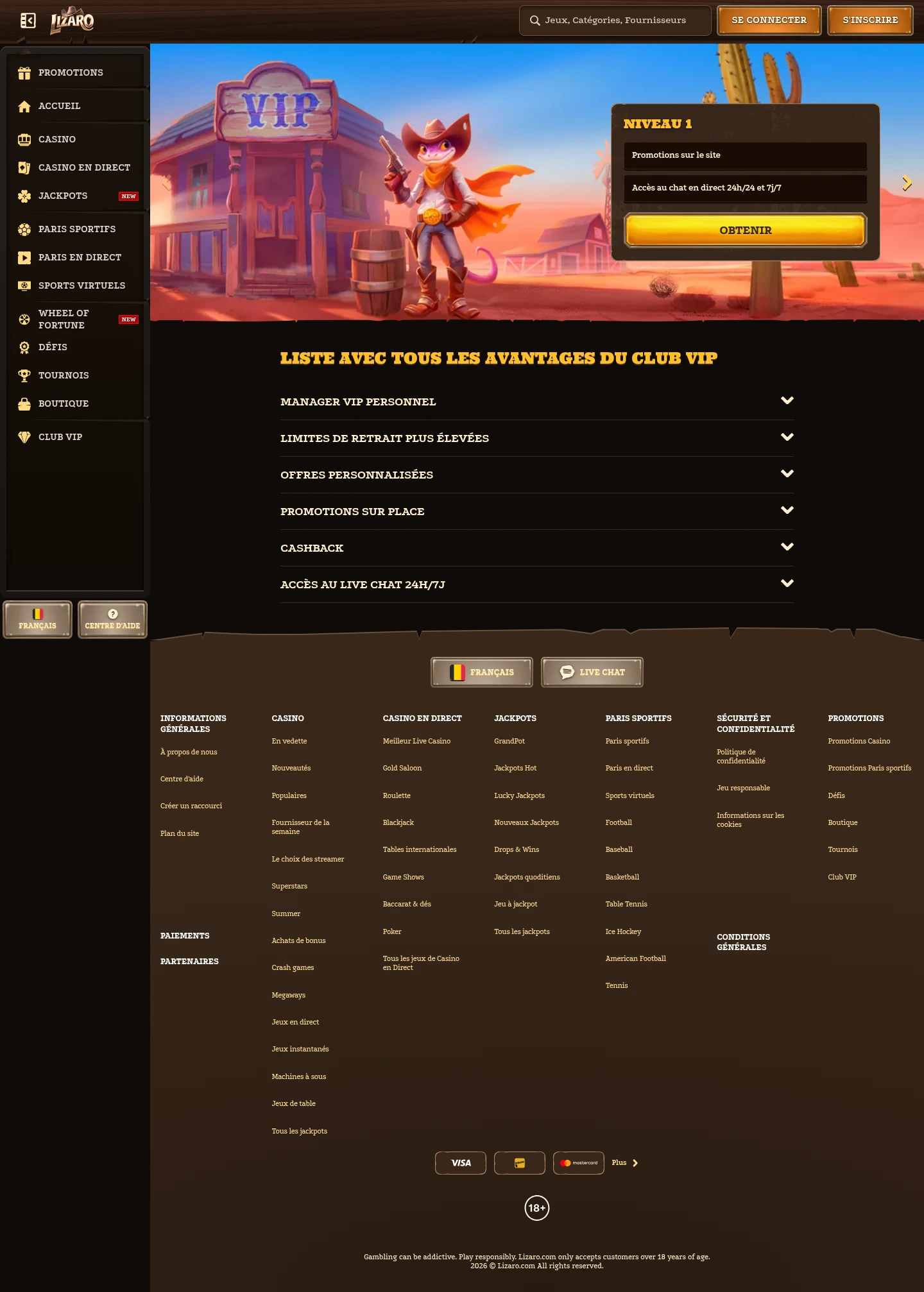 Lizaro Casino — Bonuses, captured from Belgium