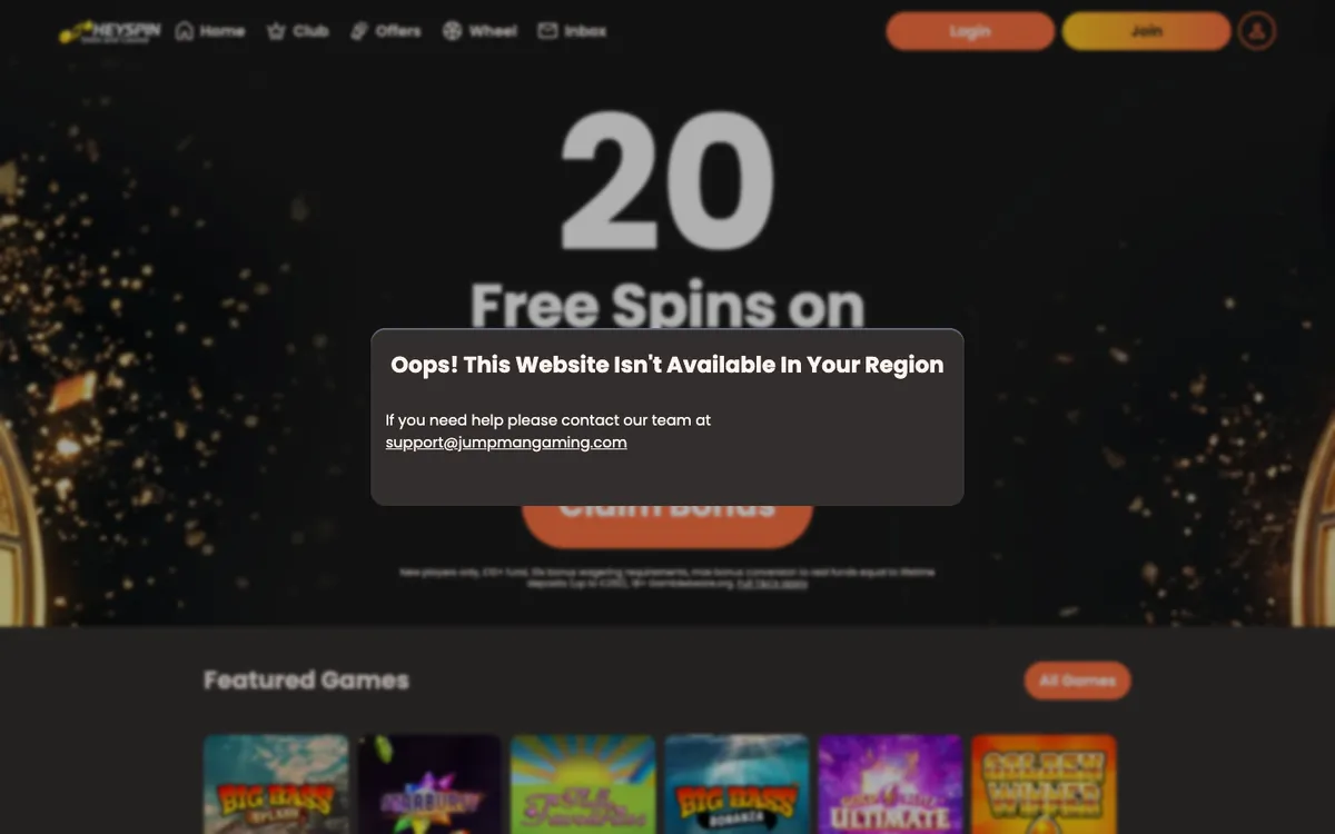 HeySpin Casino — Sign-up, captured from Austria