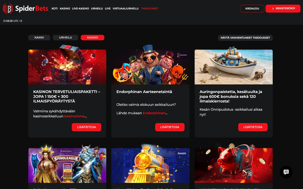 SpiderBets Casino — «Акции», снято из страны Финляндия